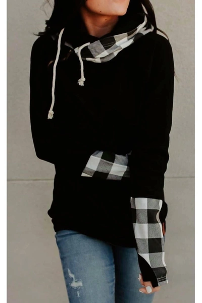 Shop Ampersand Ave Doublehood Sweatshirt In Checks Out In Multi