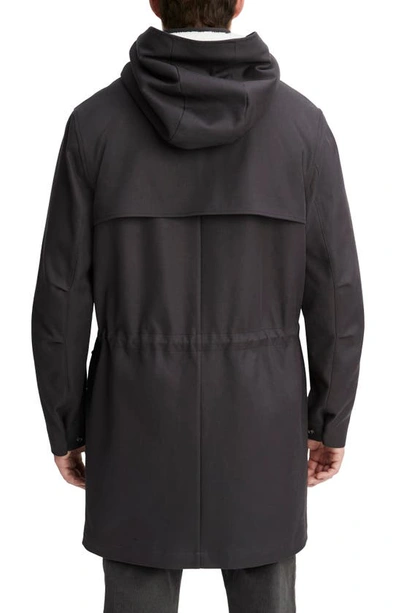Shop Vince Cotton Parka With Removable Faux Shearling Hood In Soft Black/ Deco Crea