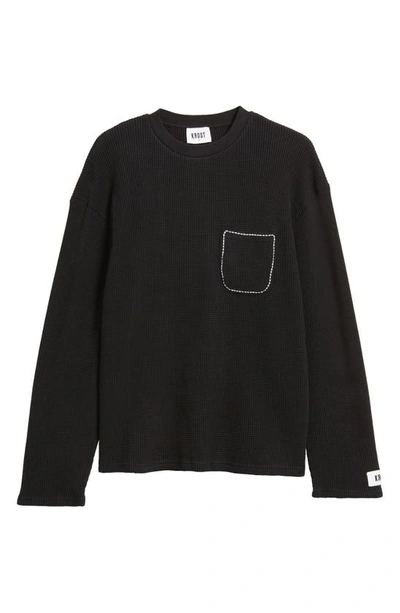 Shop Krost Thermal Knit Long Sleeve Cotton Pocket T-shirt In Black