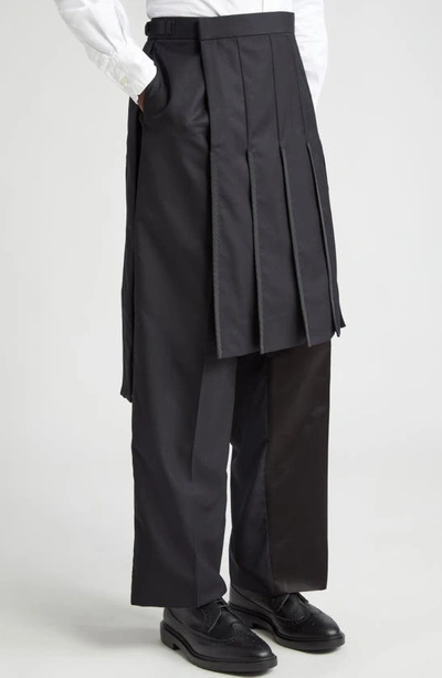 Shop Thom Browne Collage Pleated Wool Trouser Skirt In Black