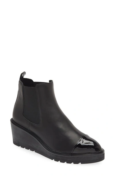 Shop Cecelia New York Gemmain Wedge Chelsea Boot In Black Leather/ Patent
