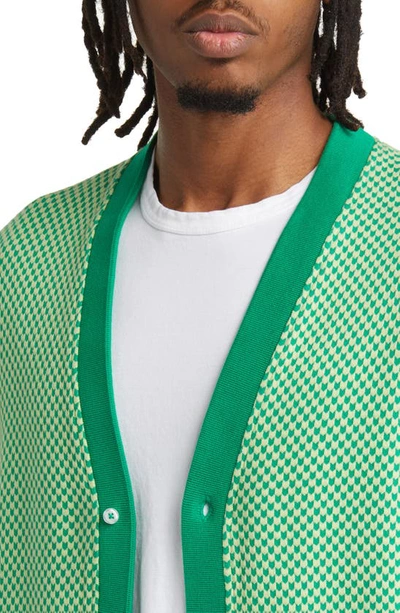 Shop Krost Chevron Jacquard Cotton Cardigan In Medium Green
