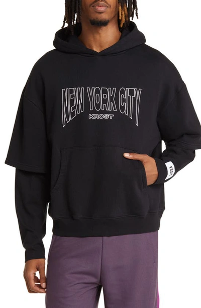 Shop Krost Layered Nyc Graphic Hoodie In Black