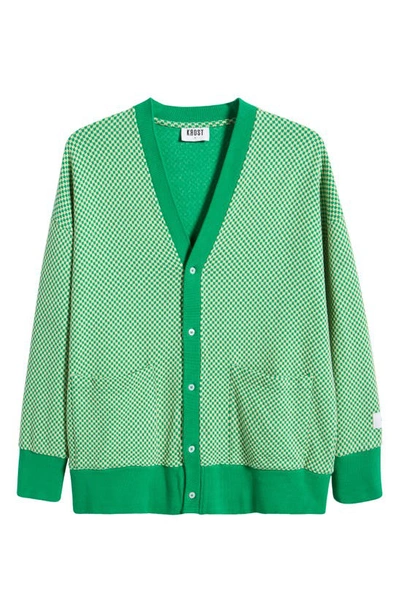 Shop Krost Chevron Jacquard Cotton Cardigan In Medium Green