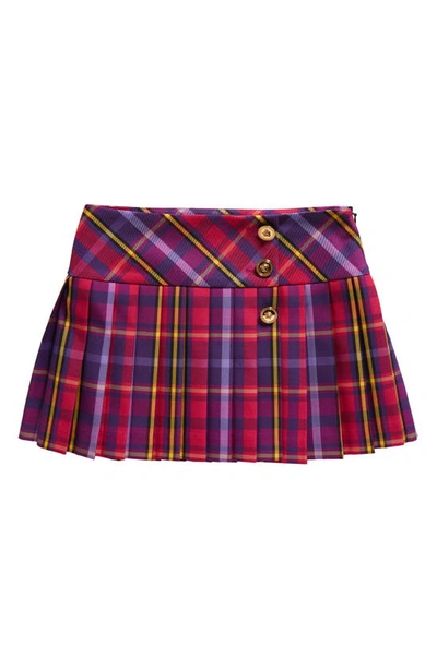 Shop Versace Kids' Tartan Flannel Skirt In 6p890 Fuxia Viola Giallo