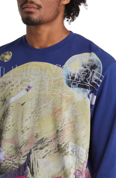 Shop Billionaire Boys Club Free Embroidered Graphic Crewneck Sweatshirt In Blue Depth