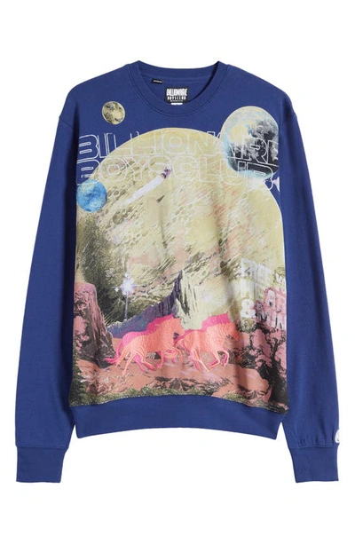 Shop Billionaire Boys Club Free Embroidered Graphic Crewneck Sweatshirt In Blue Depth