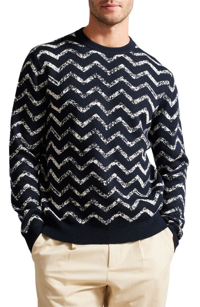 Shop Ted Baker Zigzag Jacquard Crewneck Sweater In Navy