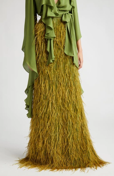 Shop Aliétte Feather Maxi Skirt In Green