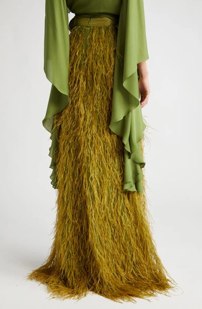 Shop Aliétte Feather Maxi Skirt In Green