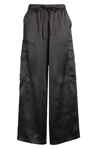 Shop Open Edit Satin Cargo Pants In Black