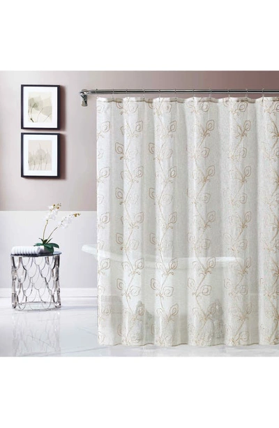 Dainty Home Stella Embroidered Shower Curtain In Linen