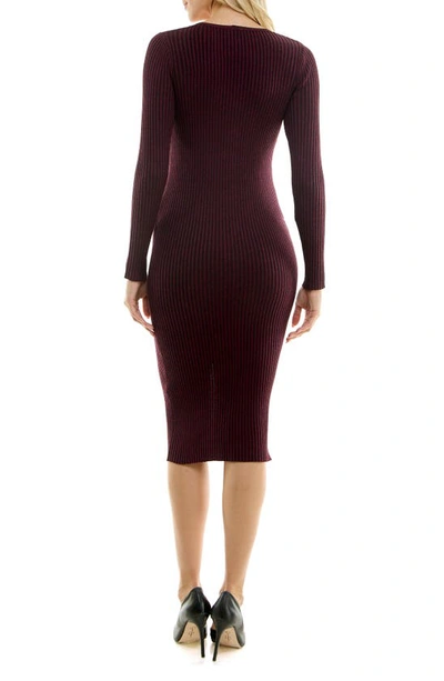 Taylor Dresses Long Sleeve Button Front Sweater Dress In Fig Black