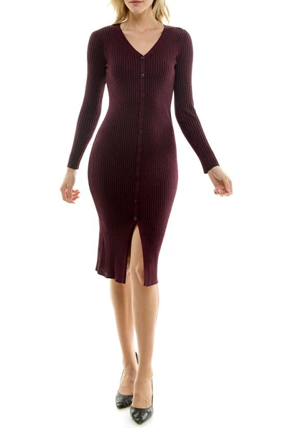 Taylor Dresses Long Sleeve Button Front Sweater Dress In Fig Black