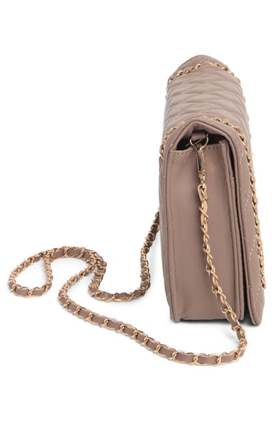 Shop Badgley Mischka Chain Quilt Faux Leather Crossbody Bag In Taupe