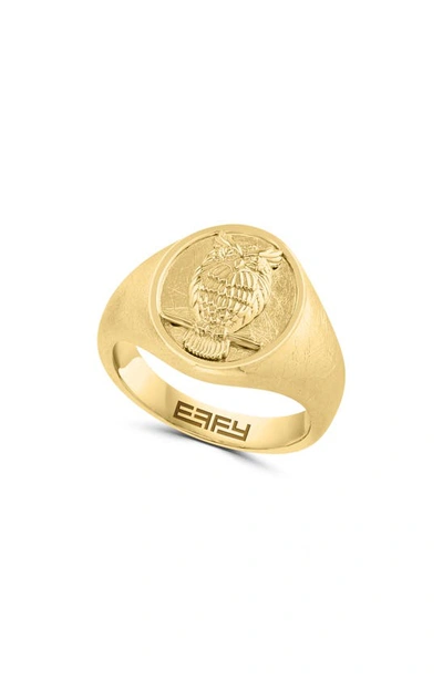 Shop Effy Owl Signet Ring In Gold