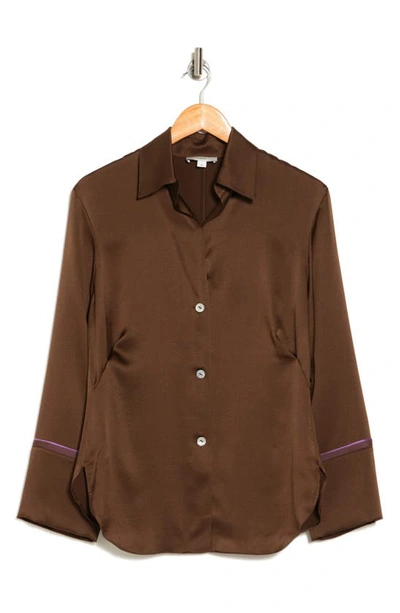 Vince Tipped Silk Button-up Shirt In Clove