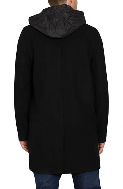 Shop Sam Edelman Single Breasted Wool Blend Hooded Coat With Bib In Black