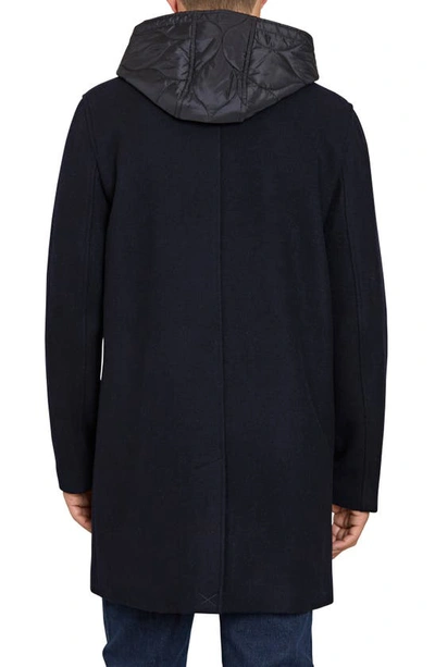 Shop Sam Edelman Single Breasted Wool Blend Hooded Coat With Bib In Navy