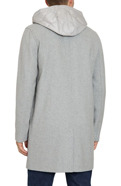 Shop Sam Edelman Single Breasted Wool Blend Hooded Coat With Bib In Grey Melange