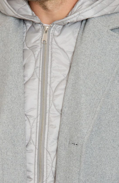 Shop Sam Edelman Single Breasted Wool Blend Hooded Coat With Bib In Grey Melange
