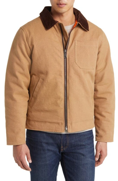 Schott Union Cotton Canvas Down Work Jacket In Khaki