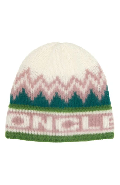 Moncler Logo Intarsia Knit Wool Beanie In White Print