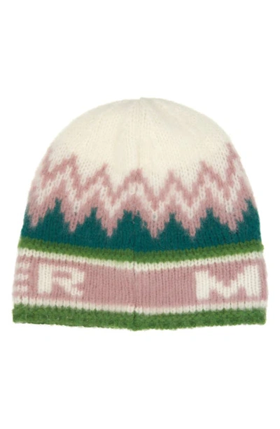 Moncler Logo Intarsia Knit Wool Beanie In White Print