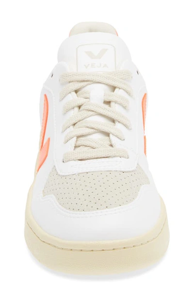 Shop Veja V-10 Sneaker In White Orange-fluo