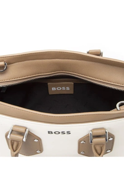 Shop Hugo Boss Boss Small Ivy Top Handle Bag In Open White