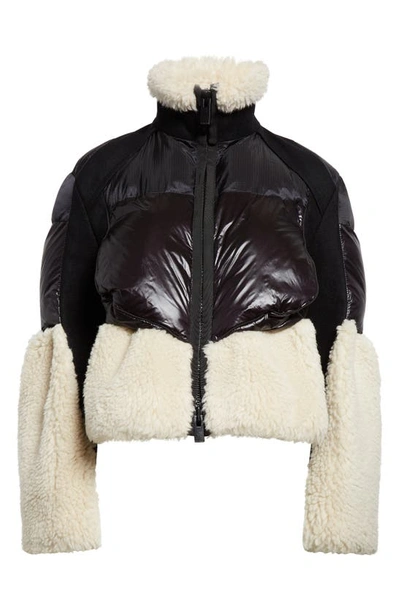 Shop Sacai Faux Shearling & Nylon Padded Blouson Jacket In Black / Ecru