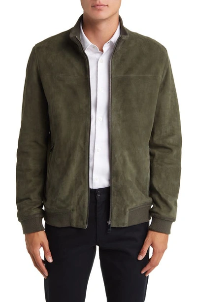 Shop Ted Baker Peveril Suede Bomber Jacket In Dark Green