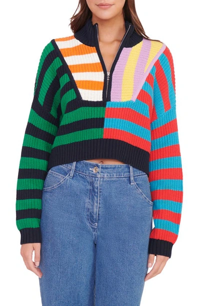 Shop Staud Hampton Half Zip Crop Sweater In Cabana Stripe Multi