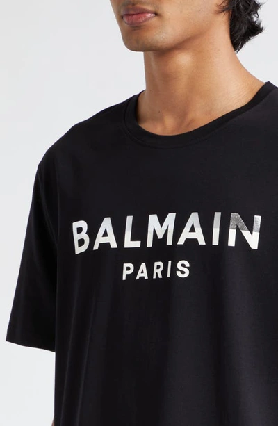 Shop Balmain Foil Logo Cotton Graphic T-shirt In Ehz Black Multi
