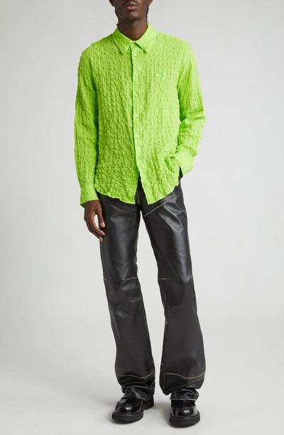 Shop Martine Rose Classic Textured Stretch Cotton Button-up Shirt In Fluro Green