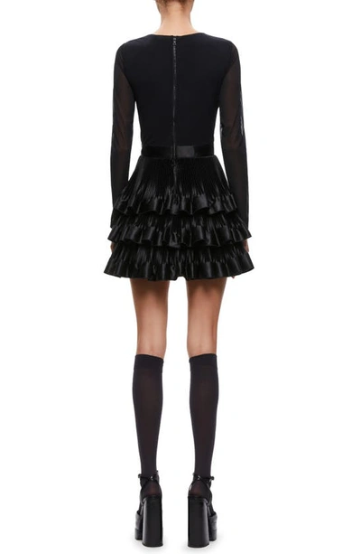 Shop Alice And Olivia Chara Long Sleeve Pleated Tiered Ruffle Minidress In Black