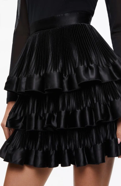 Shop Alice And Olivia Chara Long Sleeve Pleated Tiered Ruffle Minidress In Black