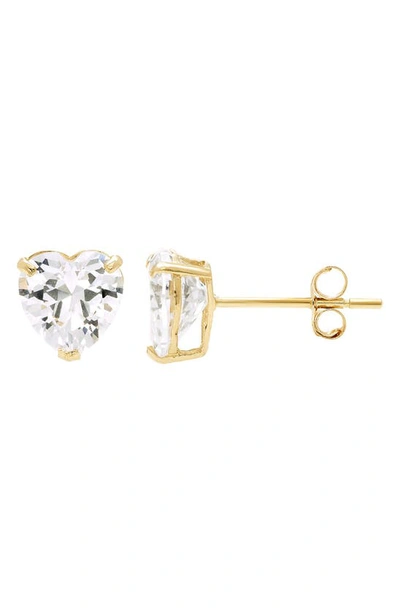 Shop A & M 14k Yellow Gold Cubic Zirconia Heart Stud Earrings In Yellow / White