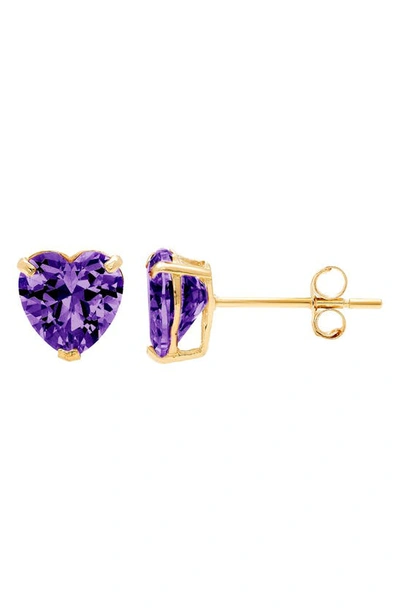 Shop A & M 14k Yellow Gold Cubic Zirconia Heart Stud Earrings In Yellow / Amethyst