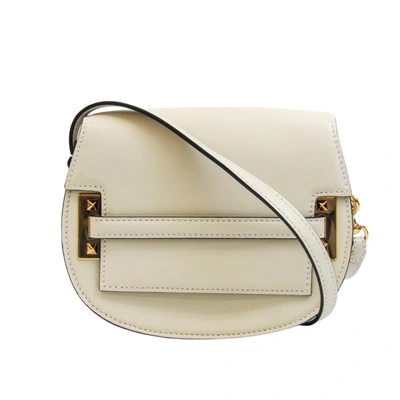 Shop Valentino Garavani My Rockstud Beige Leather Shoulder Bag ()