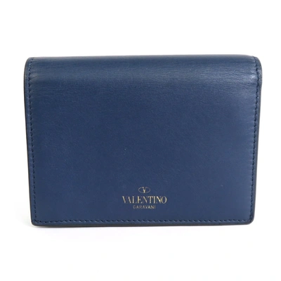 Shop Valentino Garavani Vltn Navy Leather Wallet  ()