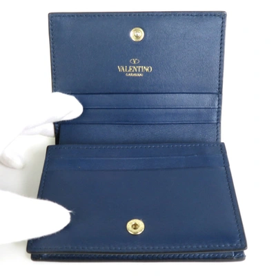 Shop Valentino Garavani Vltn Navy Leather Wallet  ()