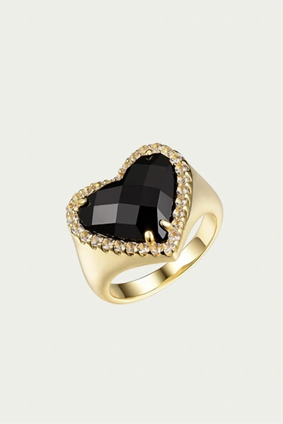 Shop F+h Studios Whitney Gemstone Heart Signet Ring In Gold/black
