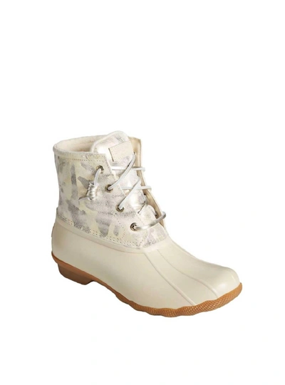 Shop Sperry Saltwater Heel Leather Boot In Metallic Camo Ivory In White
