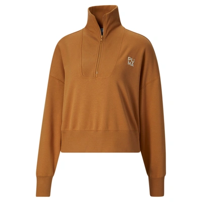 Shop Puma Women's Infuse Half-zip Oversized Sweatshirt In Brown