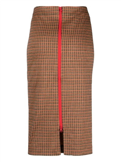 Shop Essentiel Antwerp Compliment Fitted Pencil Skirt In Orange And Brown In Multi