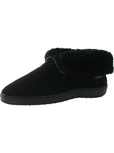Shop Old Friend Bootee Mens Suede Fur Lined Bootie Slippers In Black