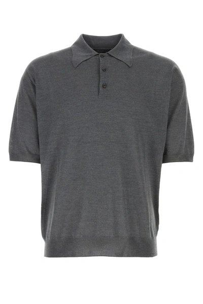 Shop Prada Dark Grey Silk Polo Shirt In Ardesia