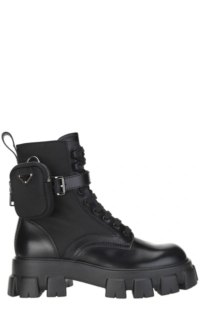 Shop Prada Monolith Combat Boots In Nero