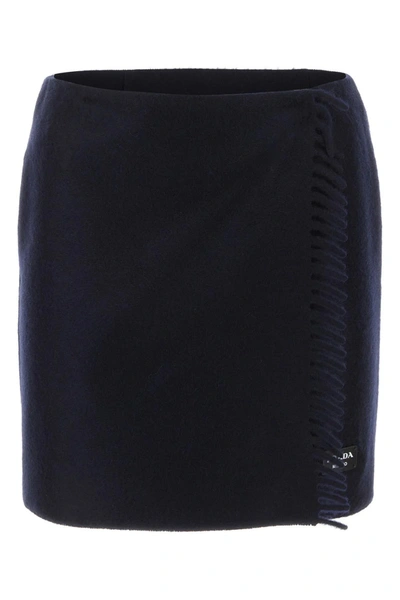 Shop Prada Midnight Blue Cashmere Mini Skirt